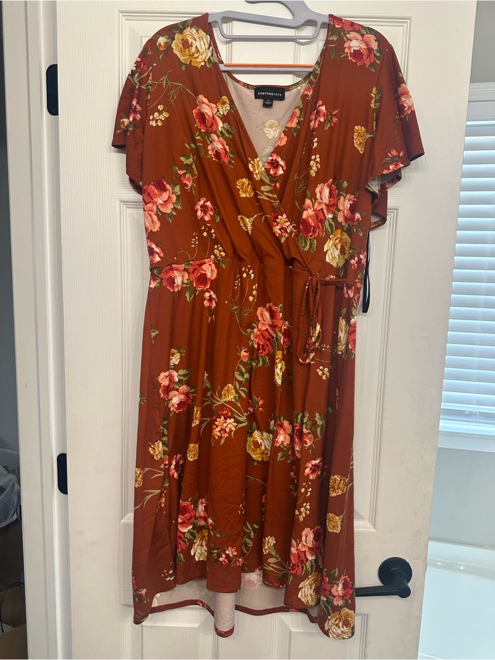 Rust Floral Midi Wrap Dress